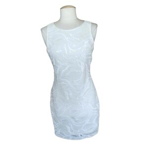 Badgley Mischka Elegant White Sleeveless Sequin Dress